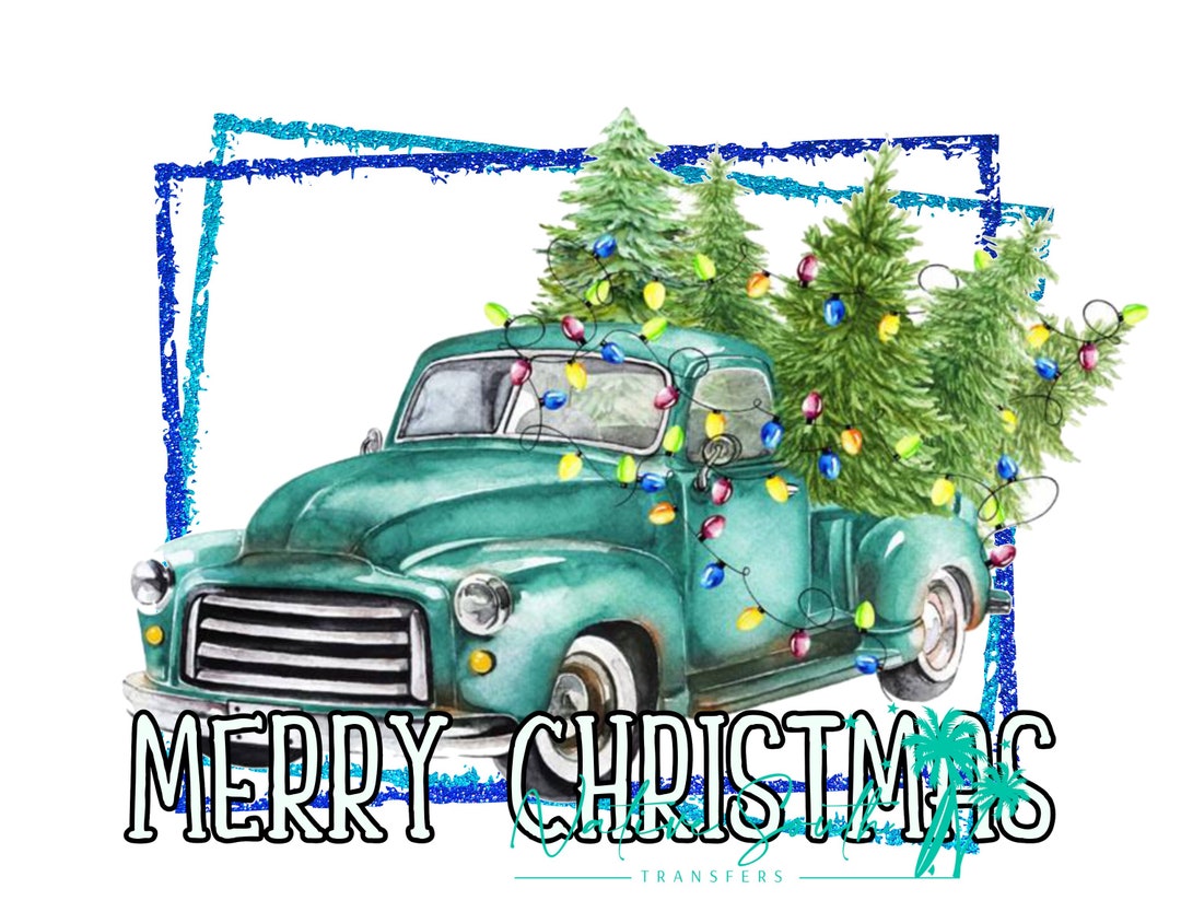 Merry Christmas Blue Truck Vintage Christmas Tree Sublimation Print/diy ...