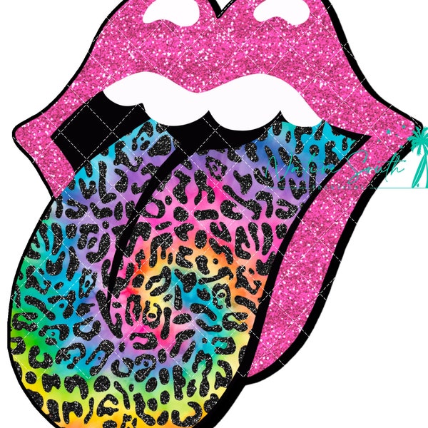 Hot pink glitter lip rainbow  leopard tongue print  /  Heat press ready Print/ DIY sublimation/ ready to press transfer/No digitals sold