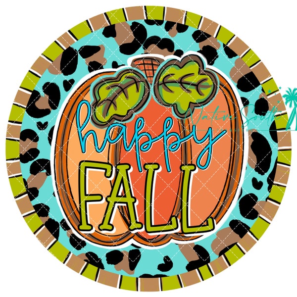 Happy Fall circle pumpkin leopard jewel tone print/fall print/Sublimation Print/DIY sublimation/ ready to press transfer/No digitals sold