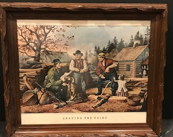 Arguing the Point - Spoon cut walnut framed - Currier chromolithographic reproduction print