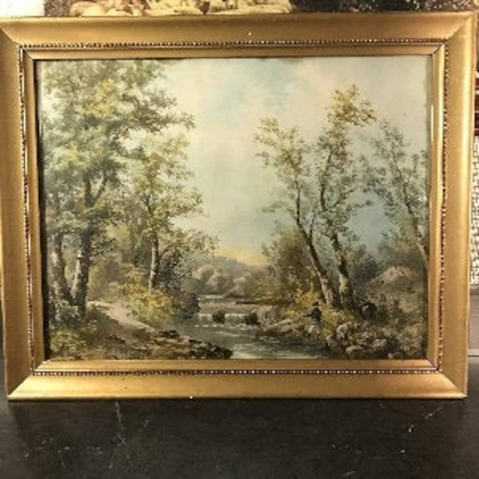 Fishing the Stream by RAYMOND Antique Lithograph Etsy