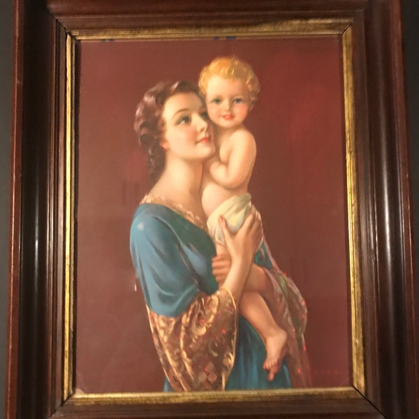 Mother and child -Jules Erbit - vintage lithographic reproduction