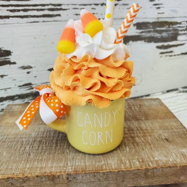Candy Corn Mini Coffee Mug with Faux Whipped Cream Topper