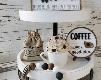 Coffee Tiered Tray Decor | Coffee Bar | Coffee Bean Bag