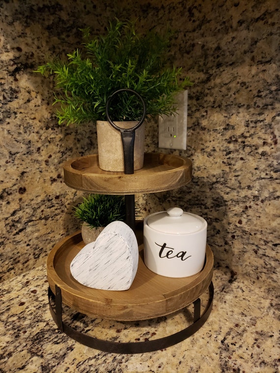 Two Tiered Tray Tier Tray Wood Tiered Tray Kitchen Decor Etsy