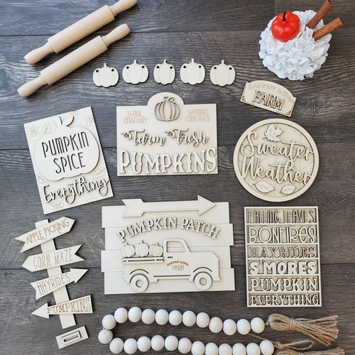 BLANKS Fall Tiered Tray Decor Unfinished DIY Wood Kit Blank Etsy