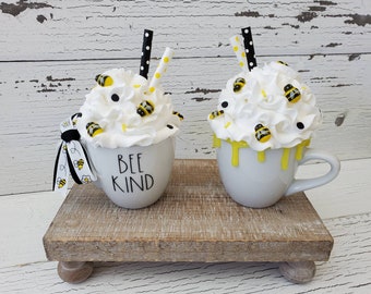 Bee Mini Mug with Faux Whipped Cream Topper | Tiered Tray Decor