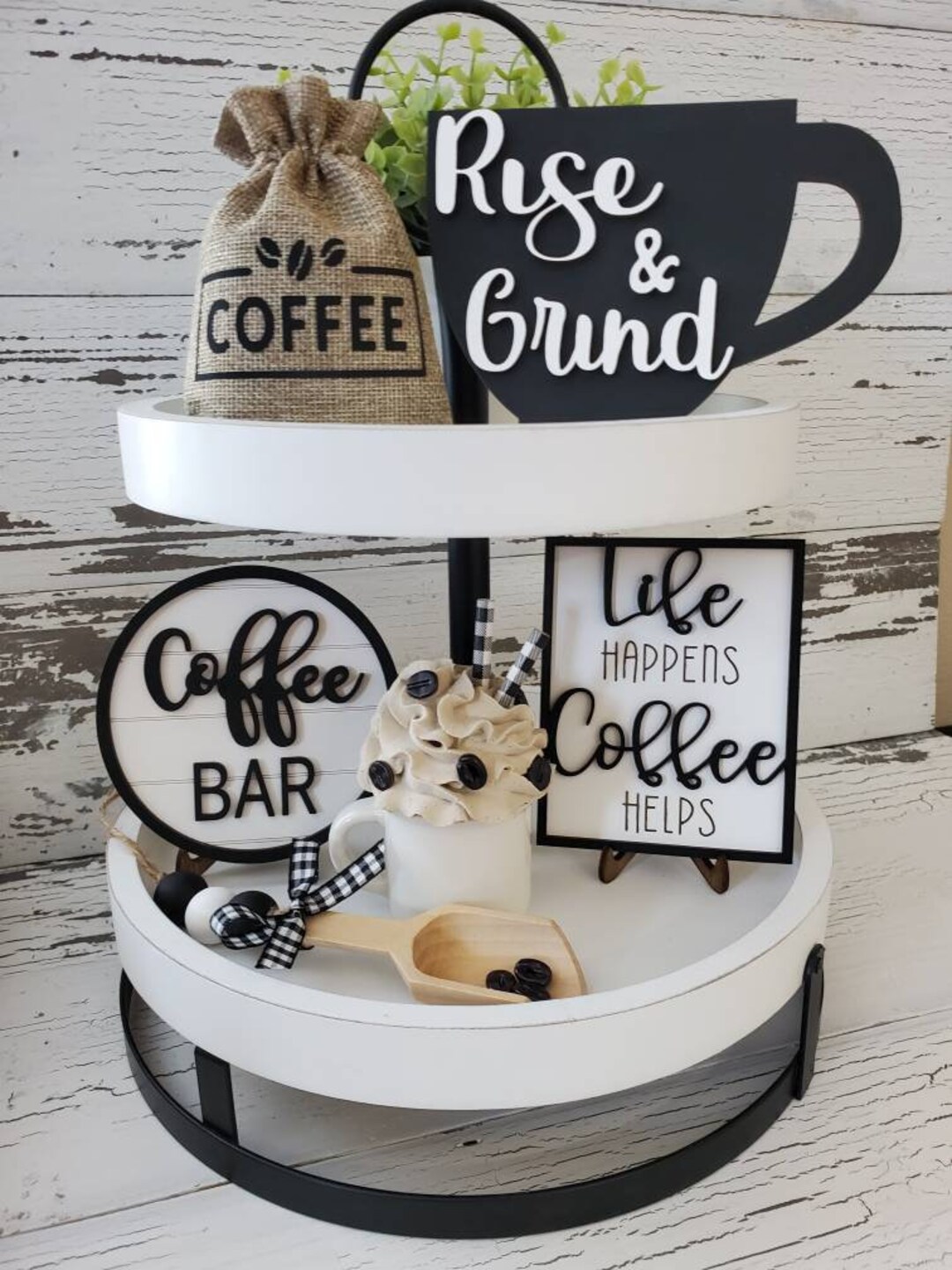 Coffee Tiered Tray Decor Coffee Bar Coffee Bean Bag - Etsy