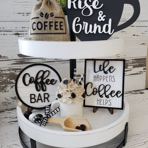 Coffee Bar Tiered Tray Decor Coffee Tiered Tray Home Decor Etsy