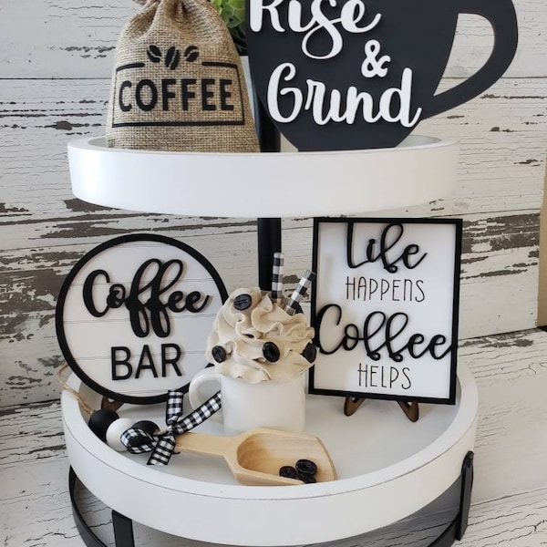 Coffee Tiered Tray Decor | Coffee Bar | Coffee Bean Bag