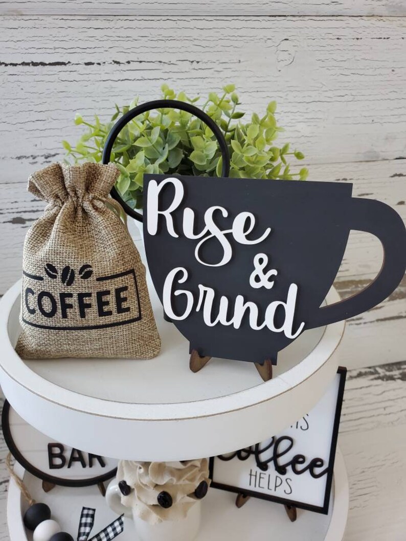 Coffee Tiered Tray Decor Coffee Bar Coffee Bean Bag Etsy