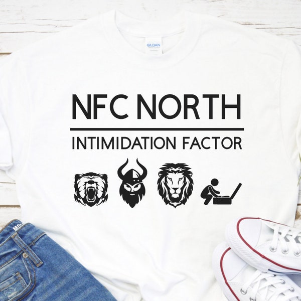 Funny NFC North Intimidation Factor T-Shirt | Hoodie | Sweatshirt | Raglan Baseball Shirt - Vikings - Packers - Bears - Lions - NFL Football