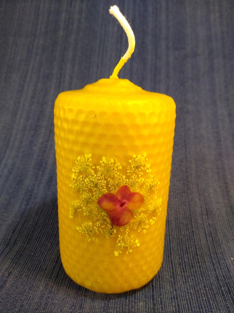 Beeswax candle verbena Queen Ann's Lace pressed Etsy