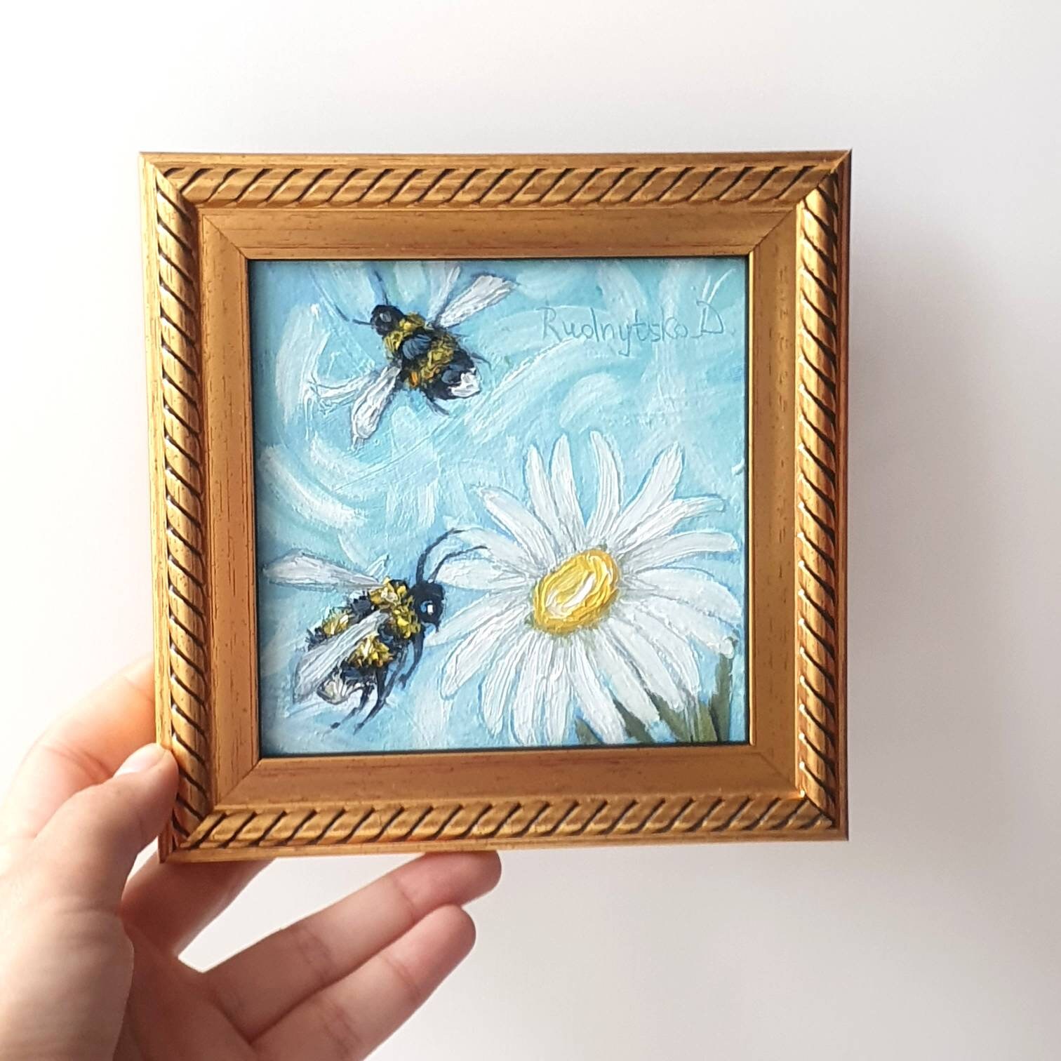 Art & Collectibles Oil Painting Bee Oil painting Miniature Original ...