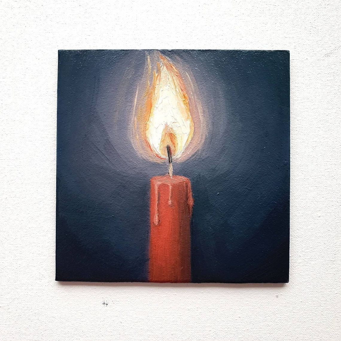 Candle Oil Painting Candle Small Artwork Flame Painting Small Etsy