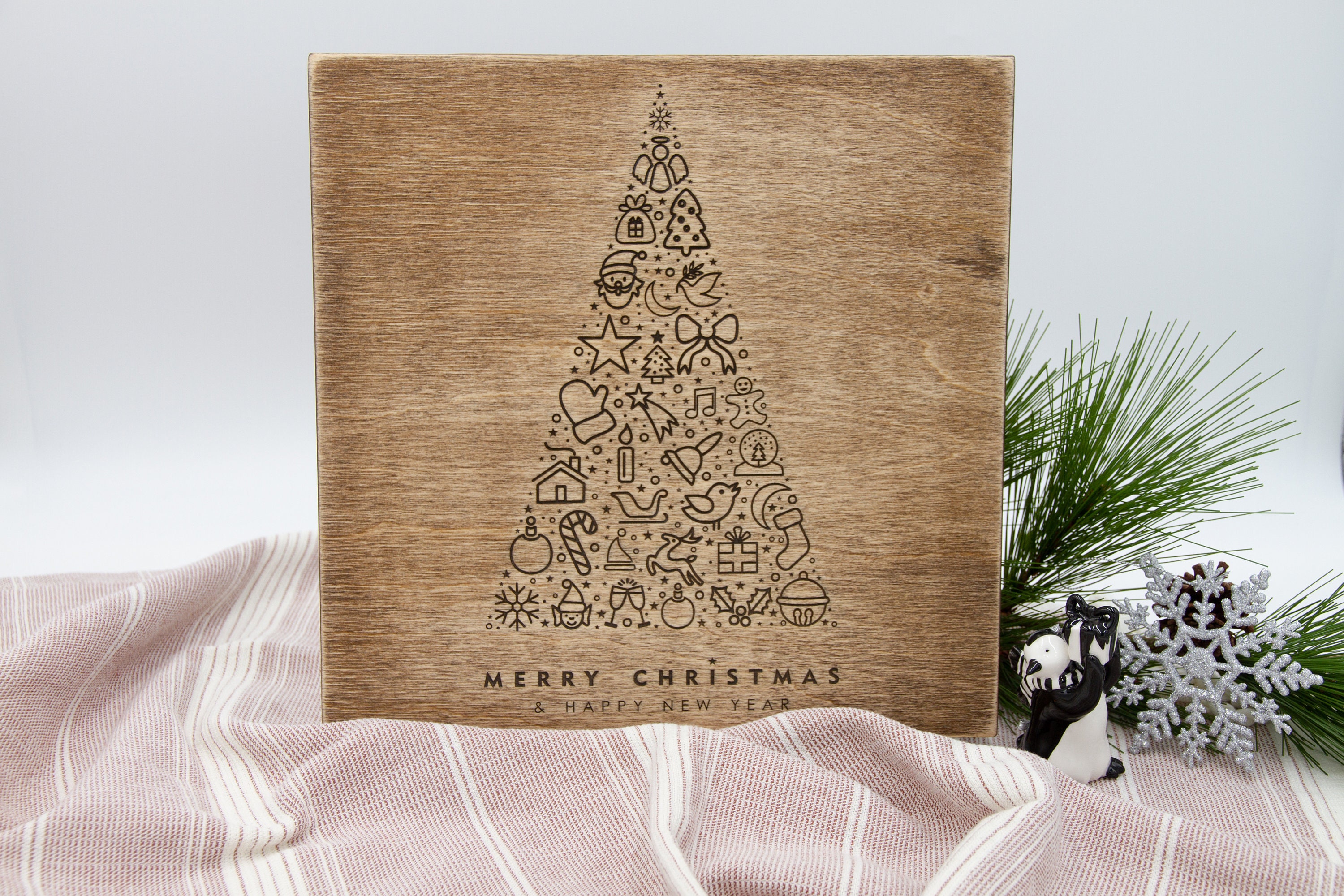 Iconic Christmas Tree Engraved Wood Panel Christmas Etsy
