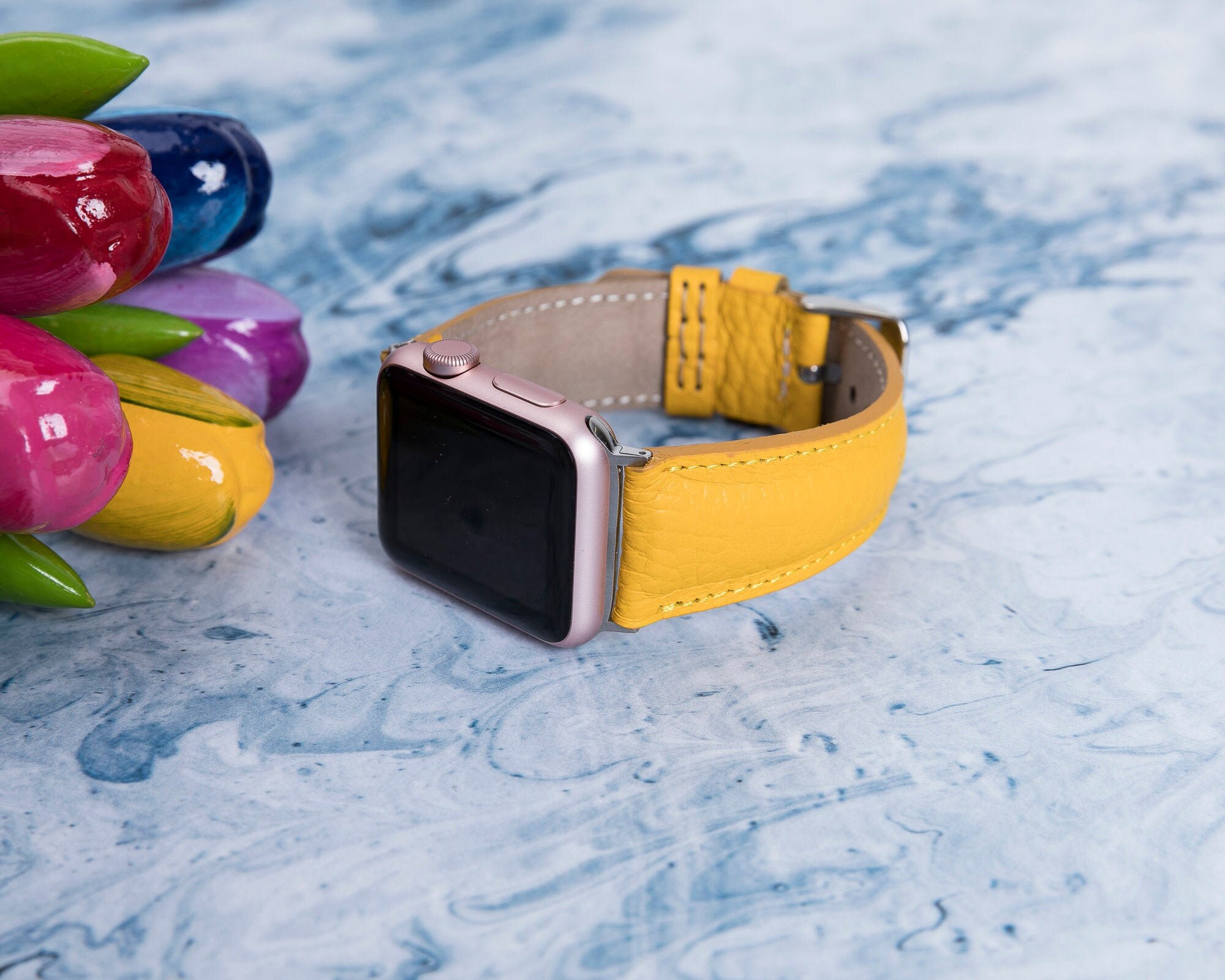 Yellow Leather Apple Watch Band 38mm 40mm 42mm 44mm Etsy.de