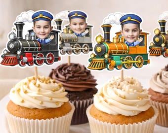 Train cupcake toppers, custom boys 2nd birthday train cake topper, All aboard theme