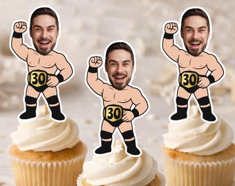 Wrestling face cupcake toppers for a wrestler theme party, wrestler party favors