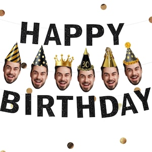 Happy Birthday Face banner, personalized banner with face decoration, 30th birthday, party, 60th birthday