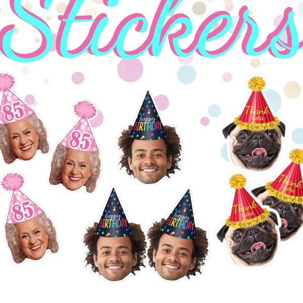 12 Face stickers, Birthday stickers, custom photo sticker, custom face sticker