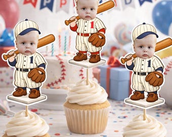 Rookie of the year baseball custom photo cupcake toppers, Boys first baseball birthday