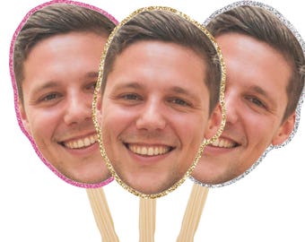 Face on a stick with Glitter backing, Big Head on a stick, groom head on a stick, Big head cutout, retirement party, 30th birthday face