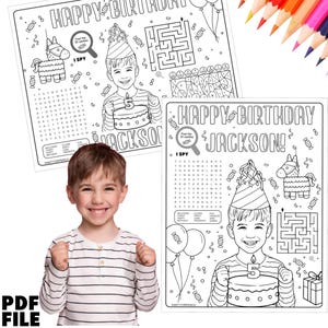 Photo custom coloring page, birthday face coloring page, activity placemat, Digital File