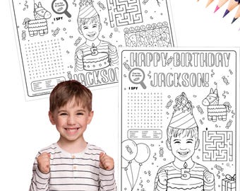 Photo custom coloring page, birthday face coloring page, activity placemat, Digital File