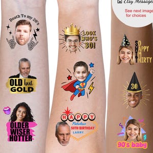Temporary Birthday Face tattoo, 40th birthday custom head photo tattoos