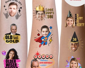 Temporary Birthday Face tattoo, 40th birthday custom head photo tattoos