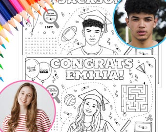 Graduation custom activity page, photo coloring 2026 grad decor, 2026 high school graduate