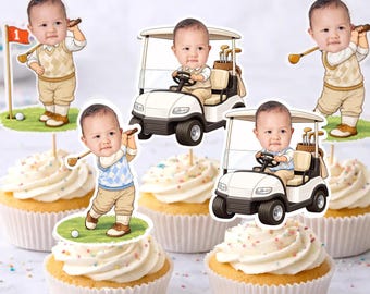 Hole in One Face cupcake toppers, Golfing Party Decorations, Par tee golf cake topper