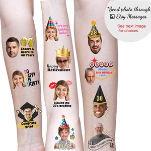 Temporary Birthday Face tattoo, 40th birthday custom head photo tattoos image 7