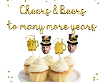 Beer mug face cupcake toppers, funny cupcake topper, cheers and beers party, beer theme, 30th birthday topper