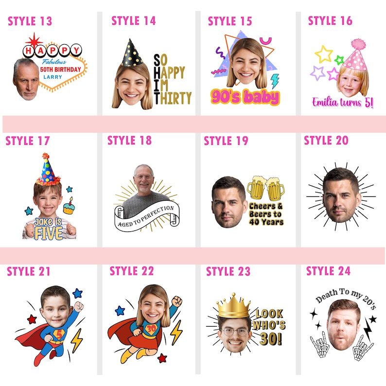Temporary Birthday Face tattoo, 40th birthday custom head photo tattoos image 5