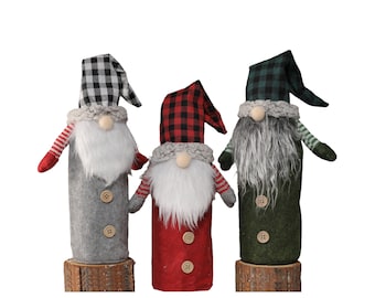 Set of 3pcs Handmade Christmas Xmas Gnomes Santa Claus Wine Bottle Topper Body Cover Bottle Bags SET B