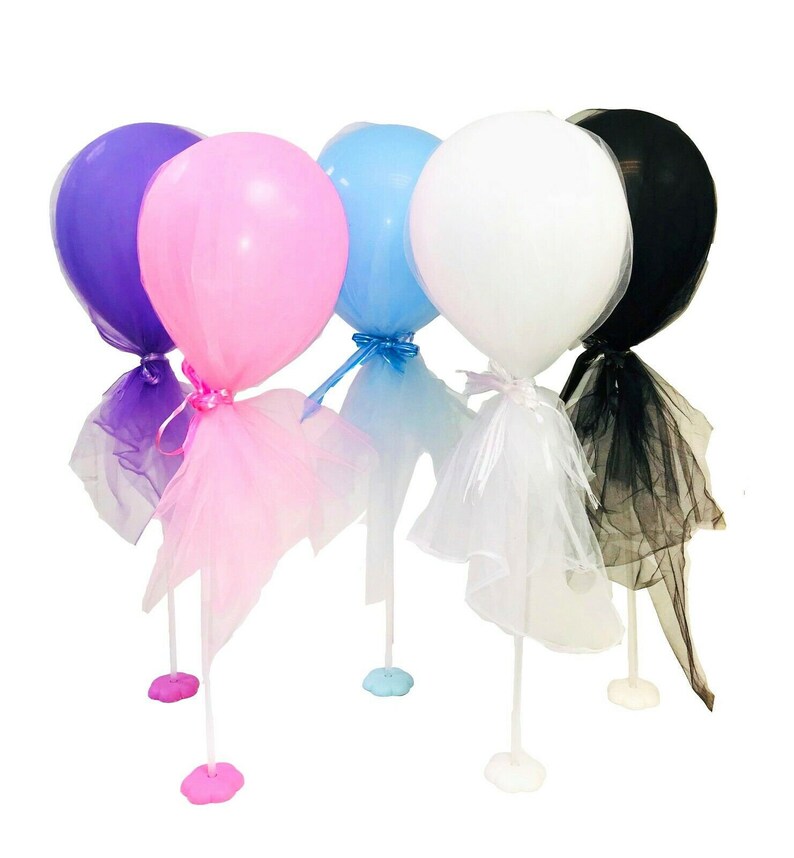 12 Wedding Party Decoration Tulle Balloon with Stand Various Colours UK STOCK image 1