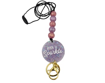 Beaded Lanyard with acrylic discs and resin - Born to Sparkle - Glitter with stars - ID Holder - Badge Holder - You Choose the Writing