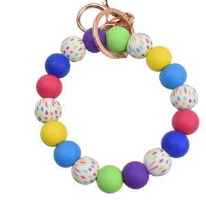 Pulsera con llavero de cuentas, pulsera con cuentas, pulsera con llavero de lunares arcoíris, se vende individualmente