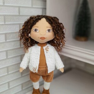 Handmade Interior Doll: 37cm Curly Hair Doll, Genuine Leather Shoes