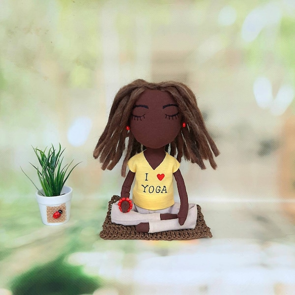 Yoga doll, yoga decor, yogi meditation, yogi doll, lotus pose, yoga toy, yoga souvenir, African doll, dark skin doll, African dreadlocks