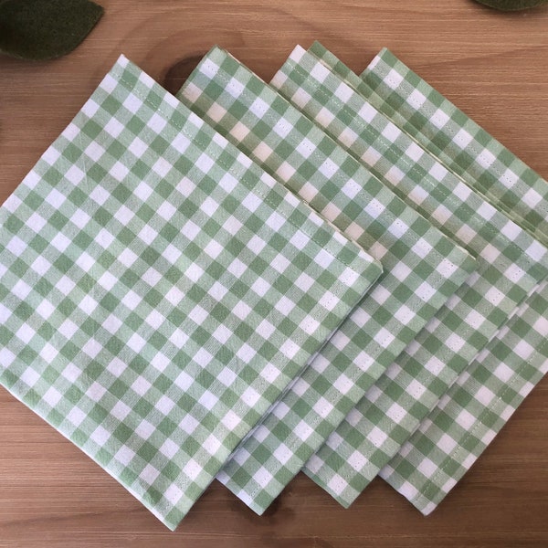 Cloth Napkins, Set of 6 or 4, Green & White Gingham Cotton, Check Napkins, Dinner Napkins, Farmhouse Table, Cotton Napkin, Handmade Napkins.