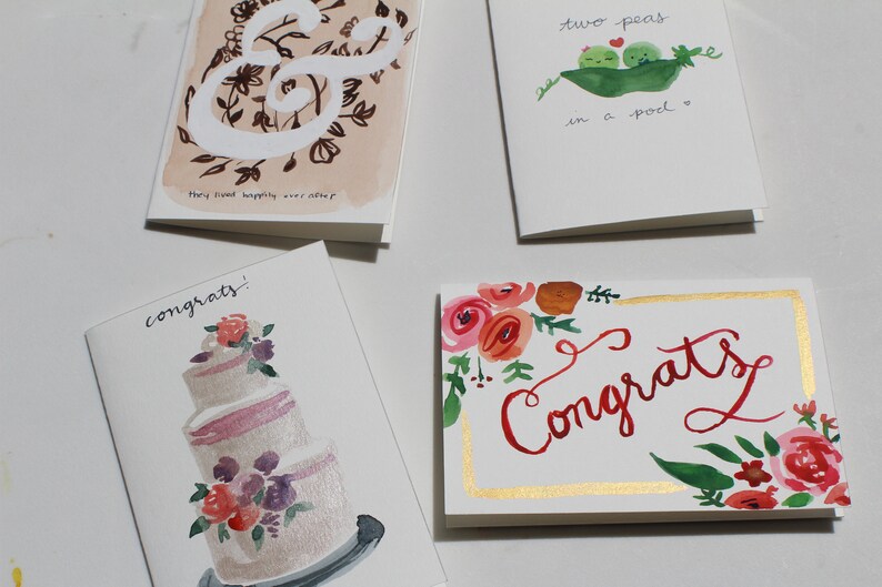 Watercolor Wedding Congrats Cards