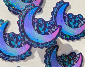 Moonflower Sticker // diecut sticker, glossy, holographic