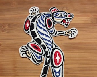 Embroidered Tribal Native Big Cat Sew/Iron-On Patch 7.88” x 4.66” inches by Twistedstitcher 2018 Located in Abbotsford Bc Canada