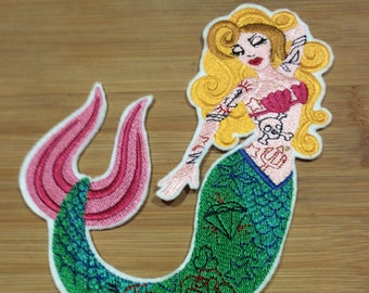 Embroidered Retro Pin-Up Style Tatooed Mermaid Patch by Twistedstitcher 2018 Located in Abbotsford BC Canada