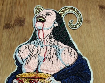 Embroidered Vampire Woman with Horns Patch 3Sizes Available 2 Skintone Colors Available by Twistedstitcher 2018 Located Abbotsford BC Canada