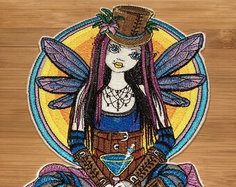Embroidered Steampunk Winged Fairy Wearing a Top Hat Patch Sew/Iron-On 3 Sizes by Twistedstitcher2018