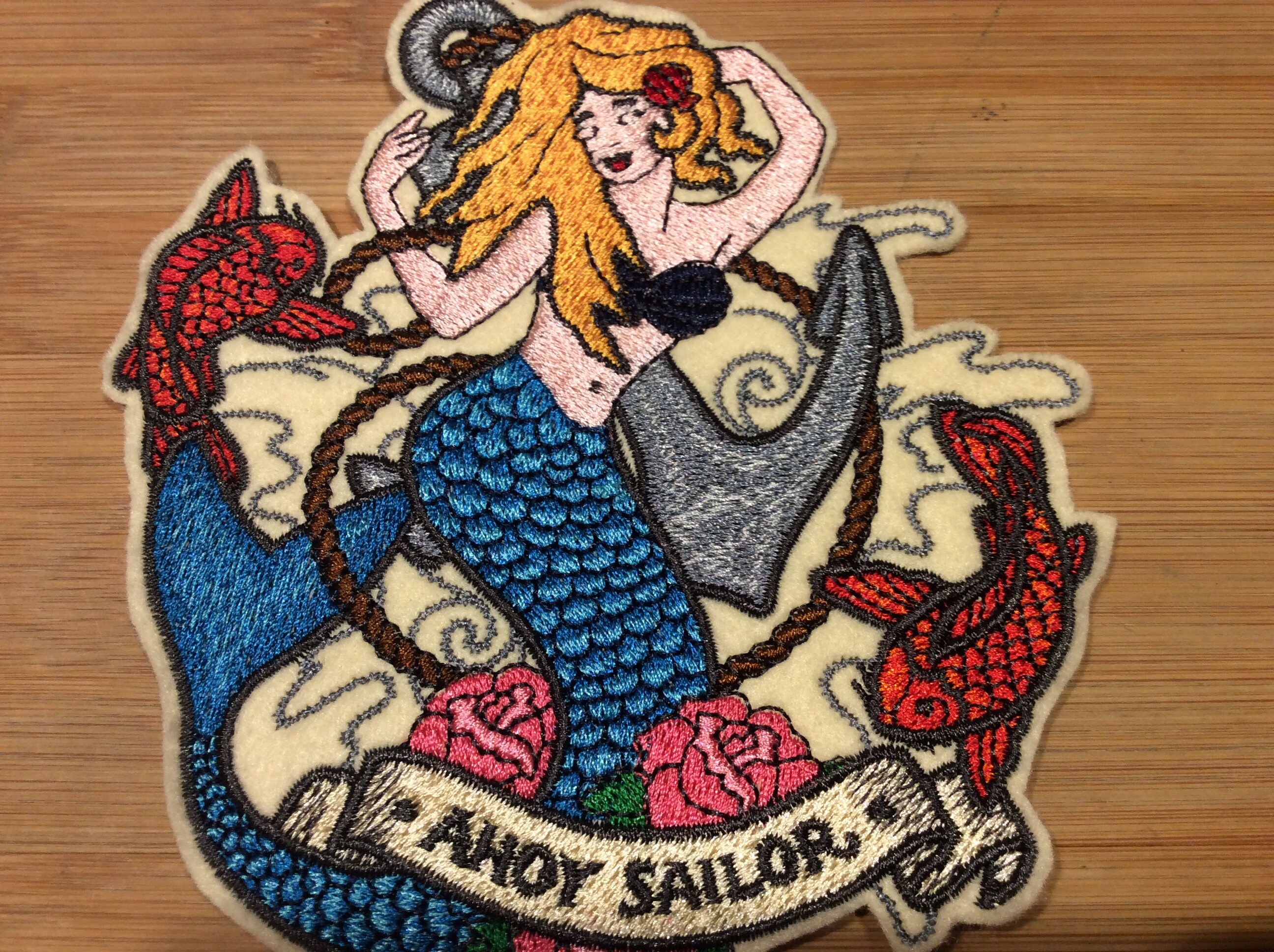 Embroidered Retro Pin-Up Style AHOY SAILOR  Mermaid Patch by Twistedstitcher 2018 Located in Abbotsford BC Canada - Thumbnail 3